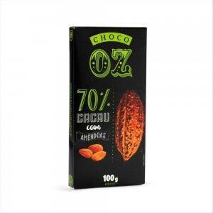 CHOCO OZ 70% CACAU COM AMNDOAS 100GR