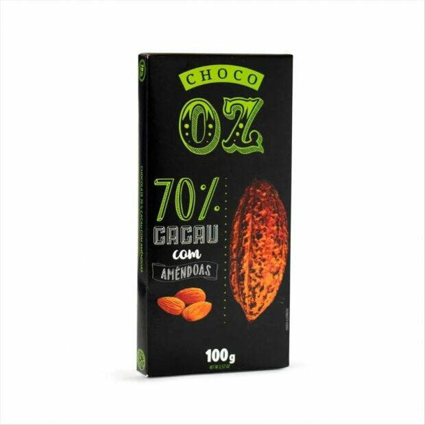 CHOCO OZ 70% CACAU COM AMNDOAS 100GR