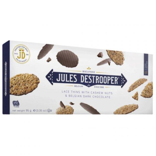JULES DESTROOPER LACE THINS WITH CASHEW NUTS & BELGIAN DARK CHOCOLATE 95GR